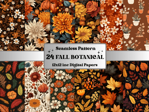 Download Fall Botanical Pattern Digital Paper - Botanical pattern Collection
